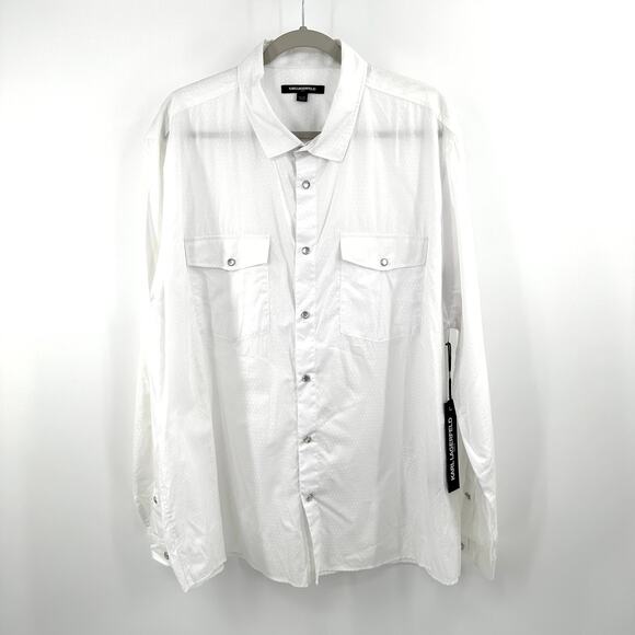 Karl Lagerfeld Paris pearl snap textured button down shirt in white Size XXL - Picture 2 of 12